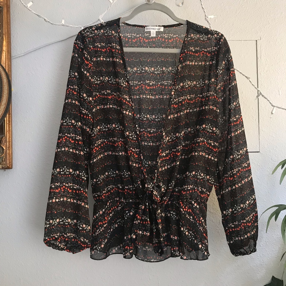 Roommates Black Floral V Neck Blouse